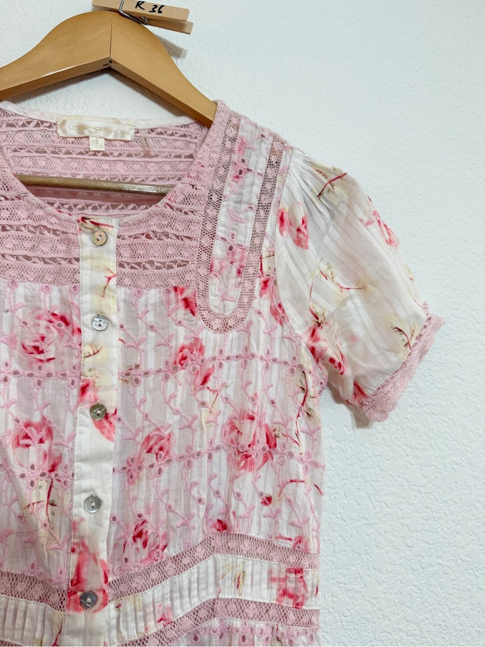 LoveShackFancy Pink Floral Lace Trim Maxi Dress size 2 - Picture 12 of 14